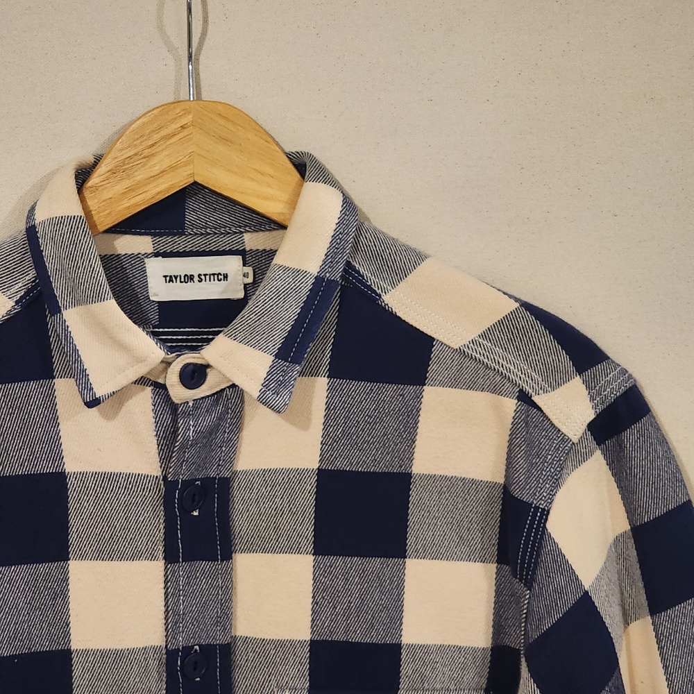 Taylor Stitch Moto Shirt in Blue and Cream Plaid 40/M